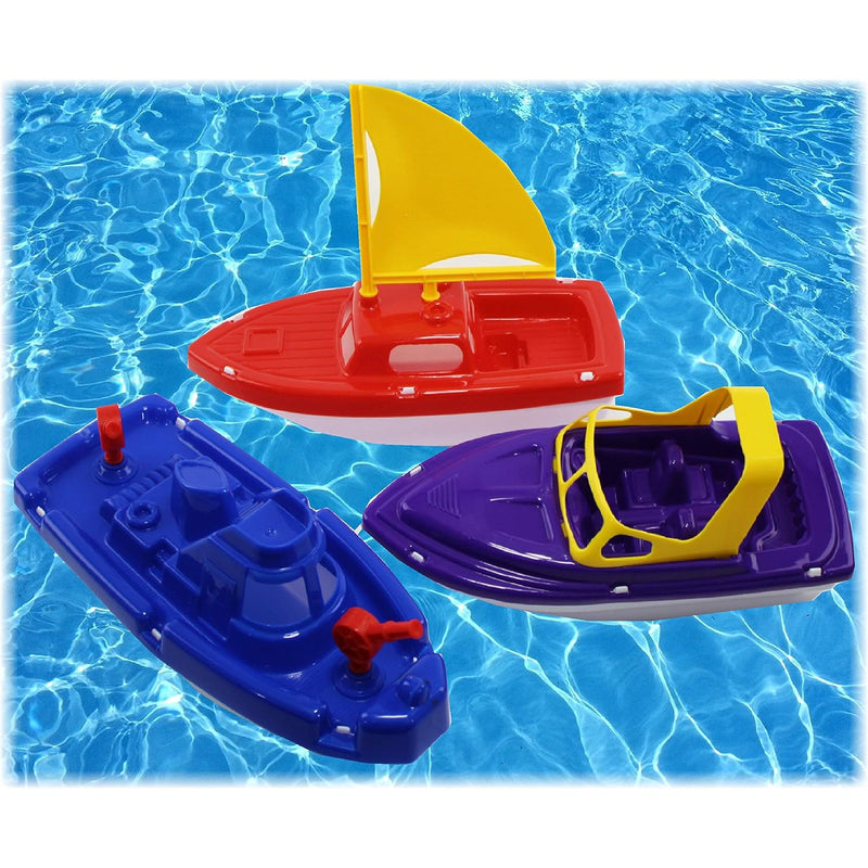 Plastic Boats Set Sailboat (Red), Speedboat (Purple) & Fireboat (Blue) Gift
