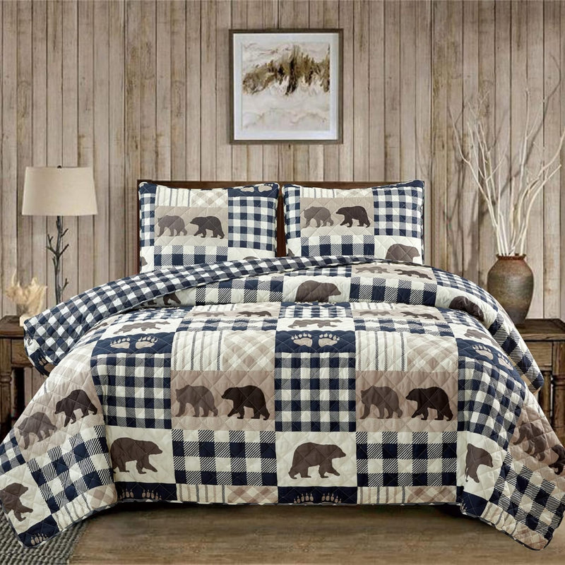 2 Piece Reversible Quilt Set With Sham | Twin Cabin Comforter Set | Rustic Bea