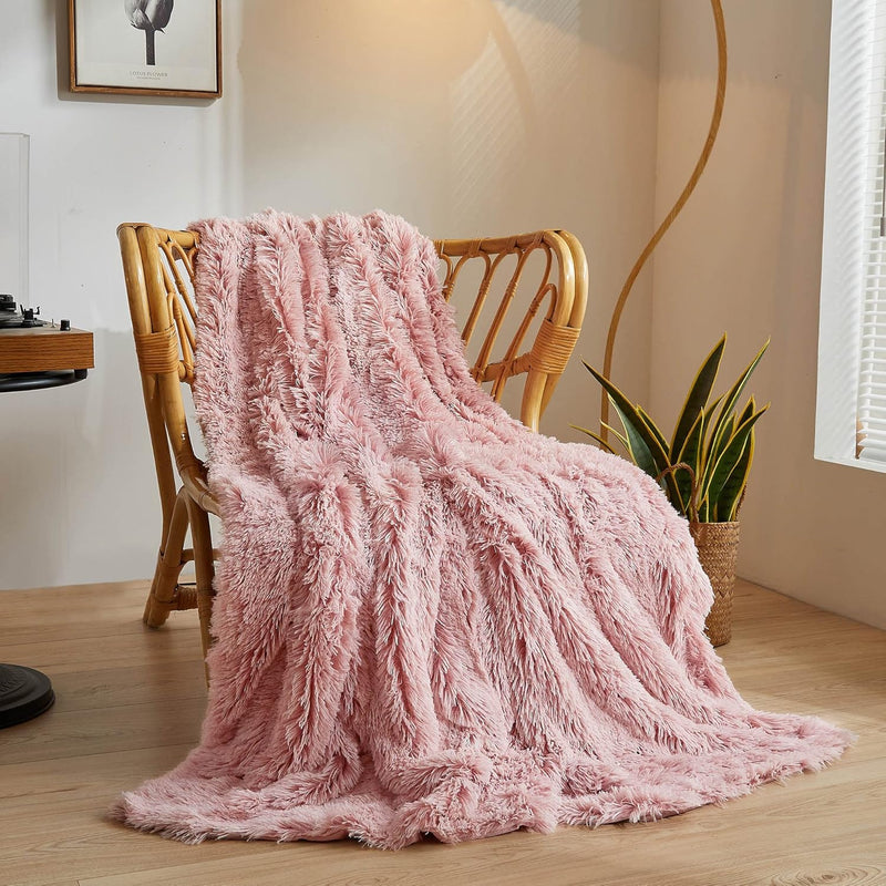 Plush Faux Fur Throw Blanket, Comfy 50X60 Fuzzy Blanket Throw, Luxury Boho Lig