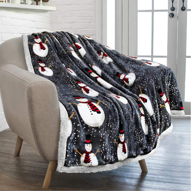 Premium Christmas Sherpa Throw Blanket | Snowman Decoration, Fleece, Plush, Wa