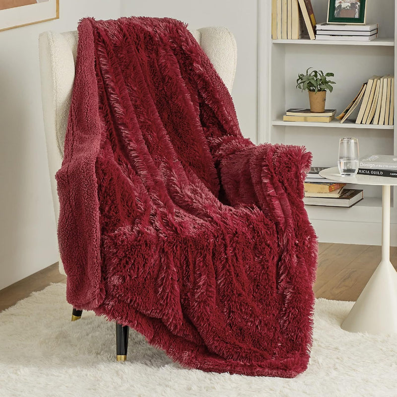 Faux Fur Throw Blanket Red - Fuzzy Fluffy Super Soft Furry Plush Decorative Co