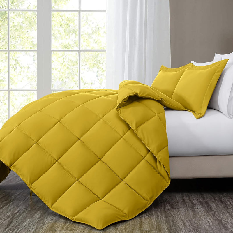 3-Piece Mustard Comforter Set King Size - 110Gsm Peach Skin Microfiber Polyest