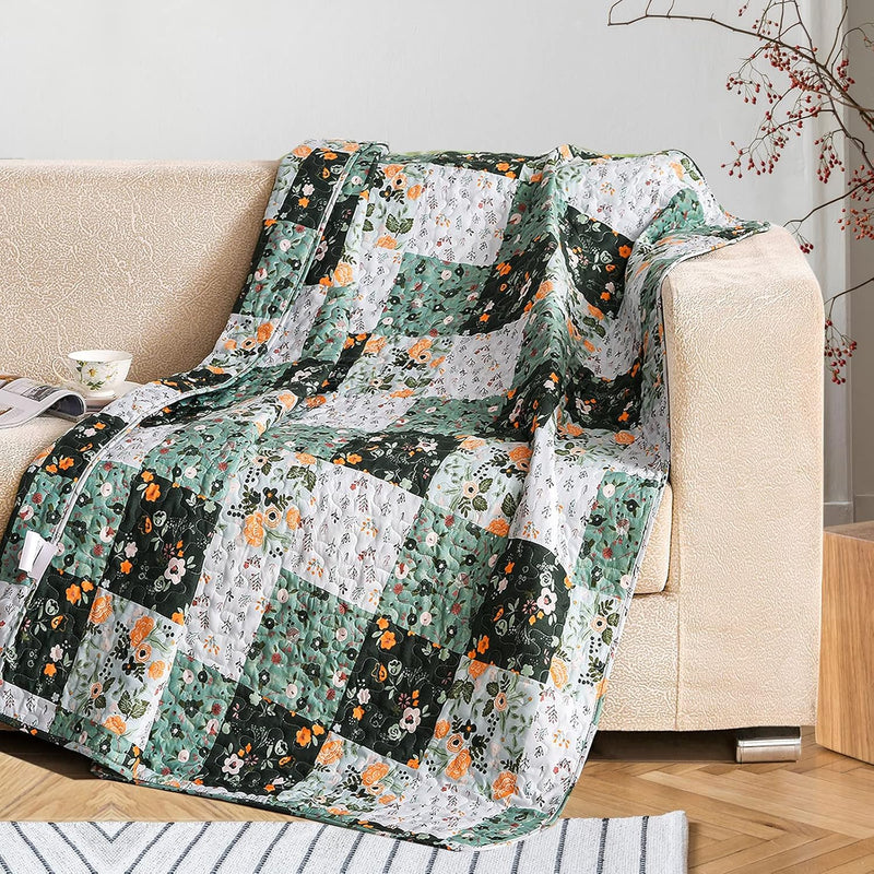 Microfiber Boho Patchwork Pattern Quilted Throw Blanket For Bed/Couch/Sofa, So