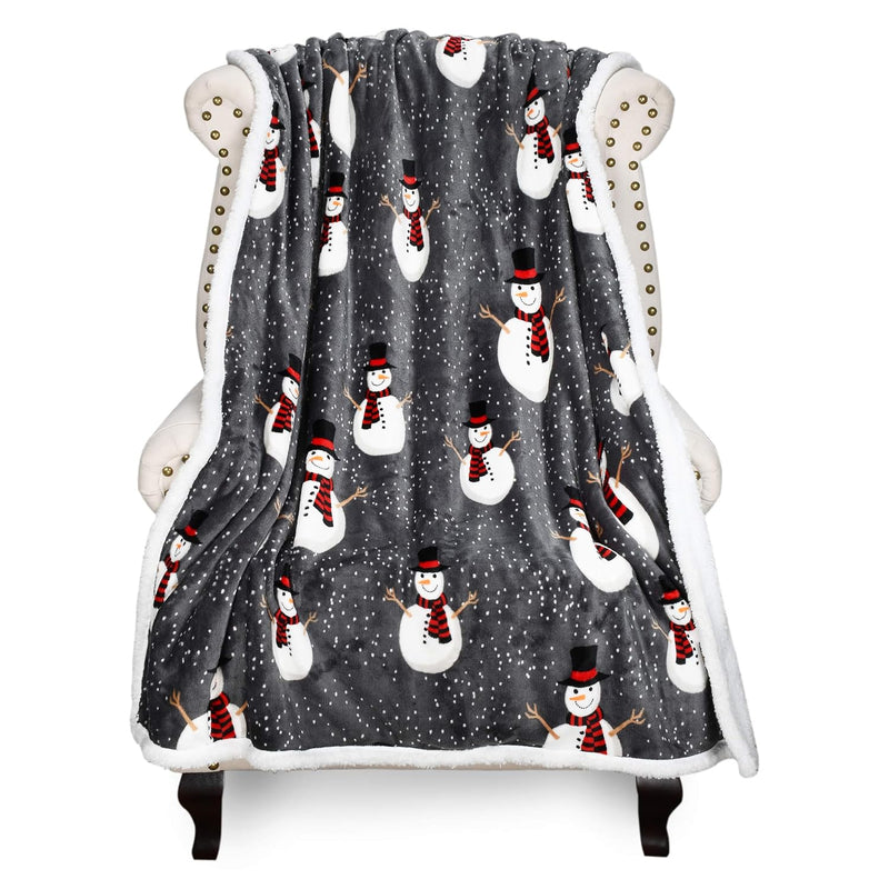 Snowman Blanket, Holiday Theme Sherpa Fleece Throw, Blanket For Couch And Bed,