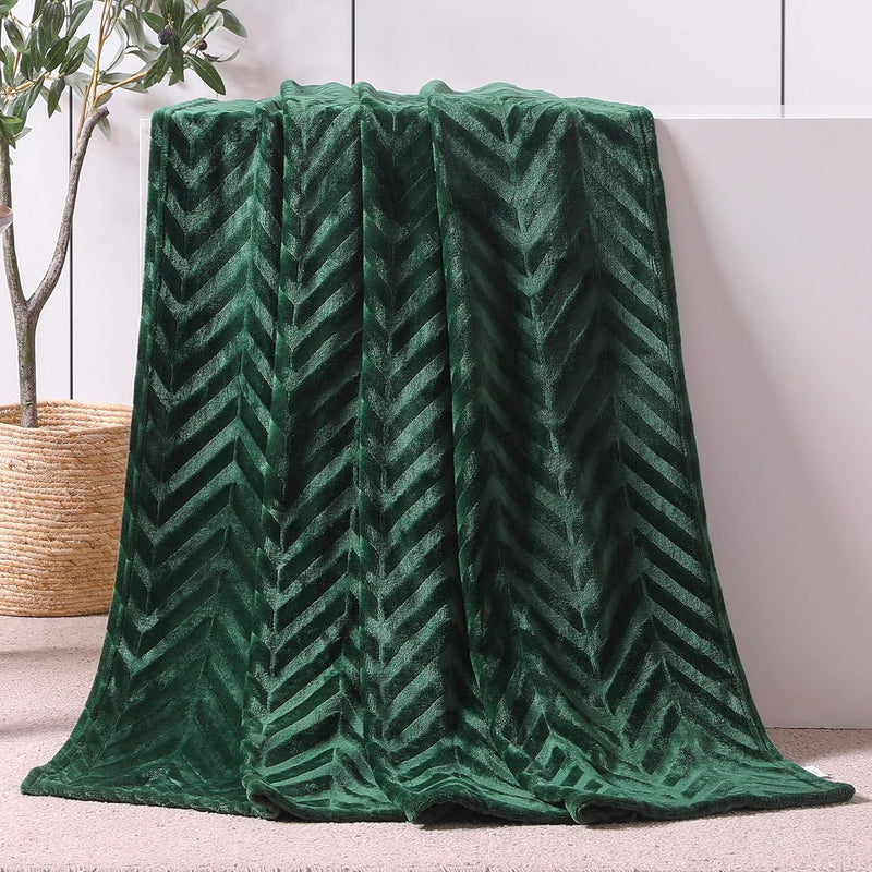 Fleece Throw Blanket For Couch, Soft Fluffy Sofa Bed Blanket With Chevron Patt