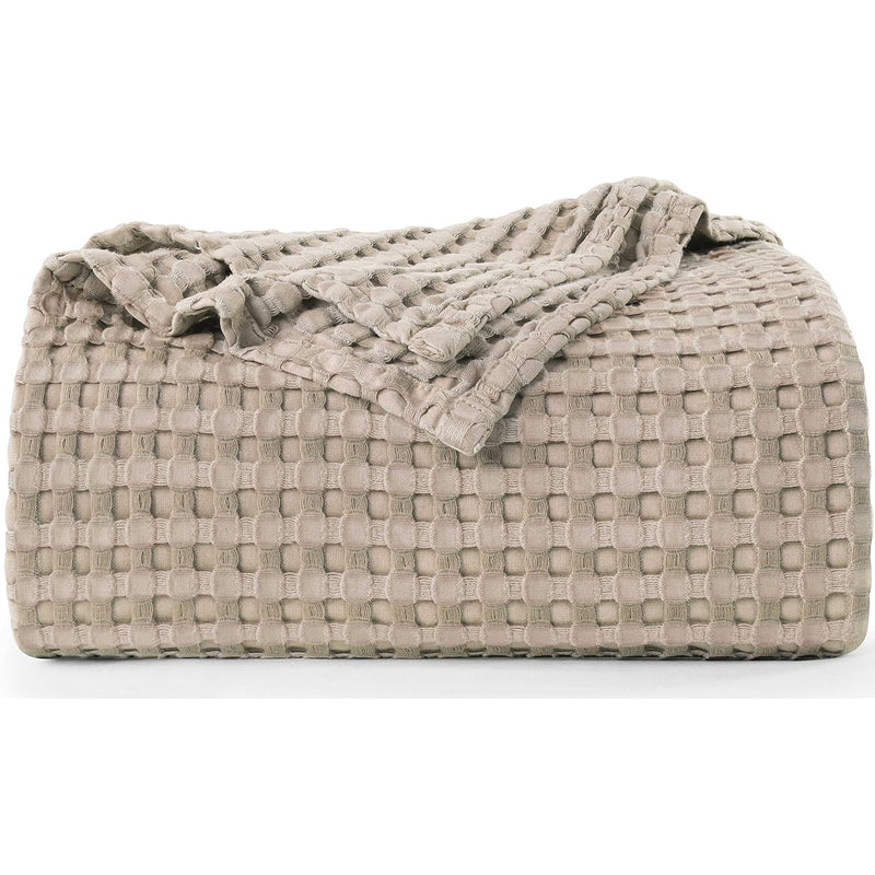Cotton Waffle Blanket 300 Gsm (Khaki - 90X90 Inches) Soft Lightweight Breathab