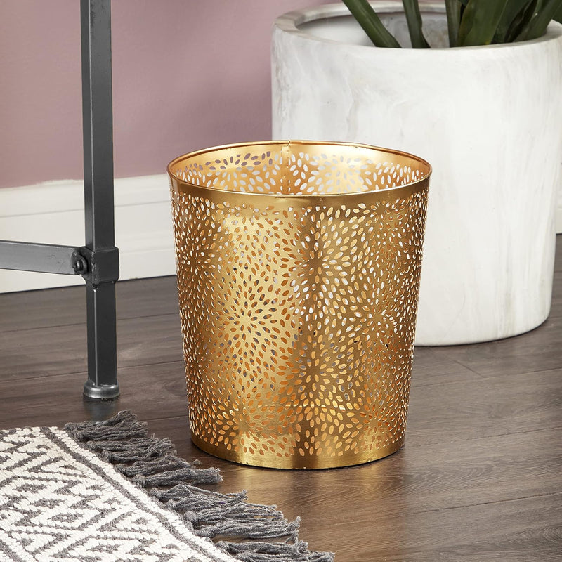 Cosmoliving By Cosmopolitan Metal Cylinder Small Waste Bin With Laser Carved Flo