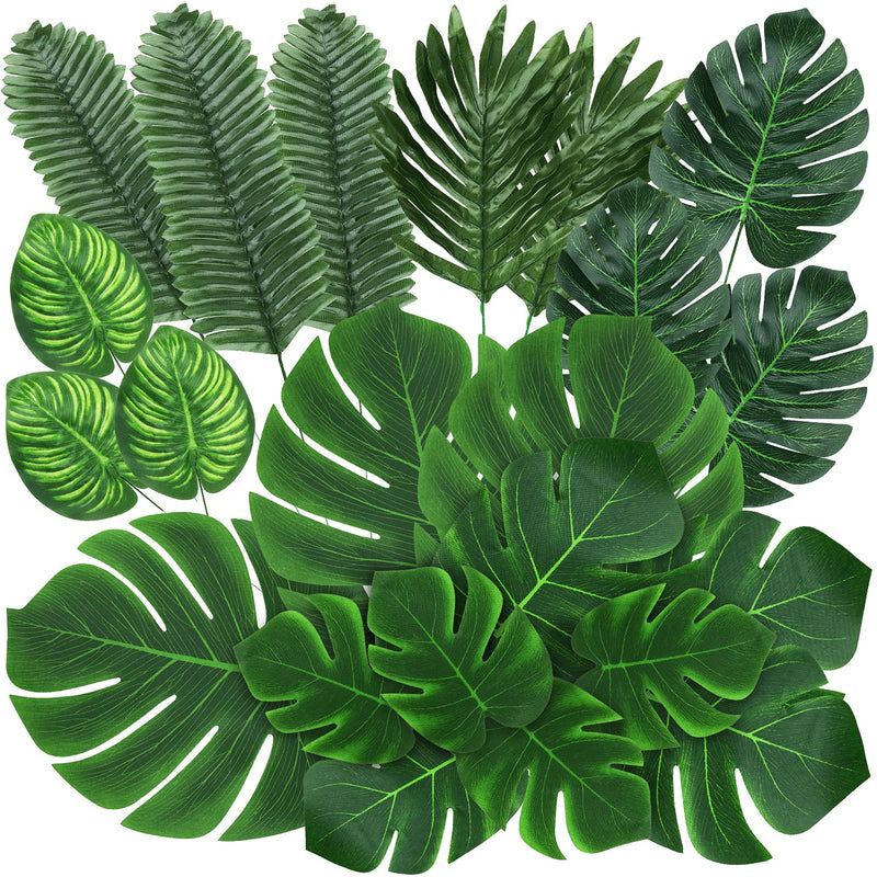 74 Pcs 7 Kinds Artificial Palm Leaves Tropical Fake Leaves, Monstera Leaf Faux