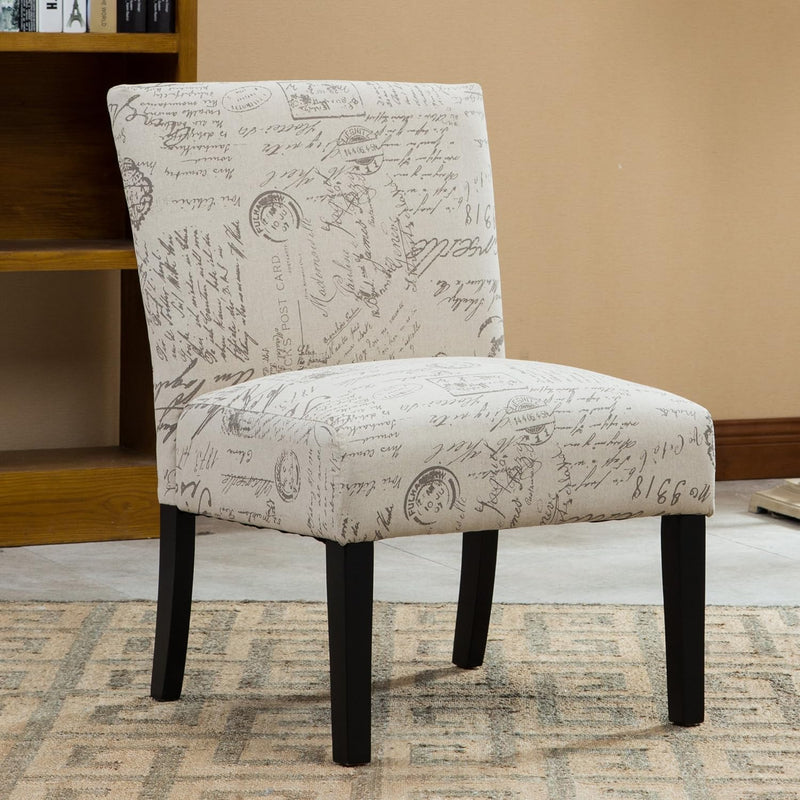 Botticelli English Letter Print Fabric Armless Contemporary Accent Chair, Sing