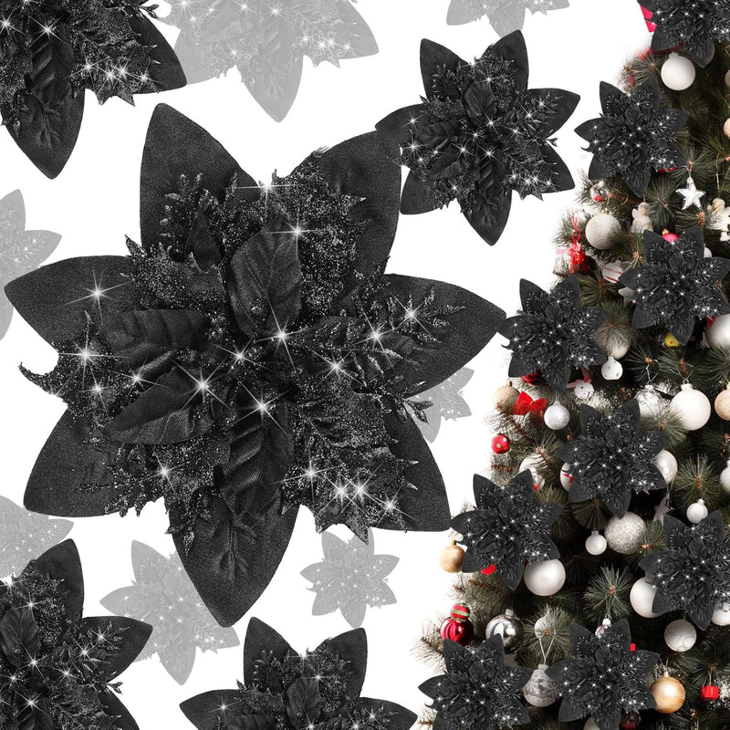 Glitter Christmas Poinsettia Artificial Xmas Flower Ornaments Flowers Decorati