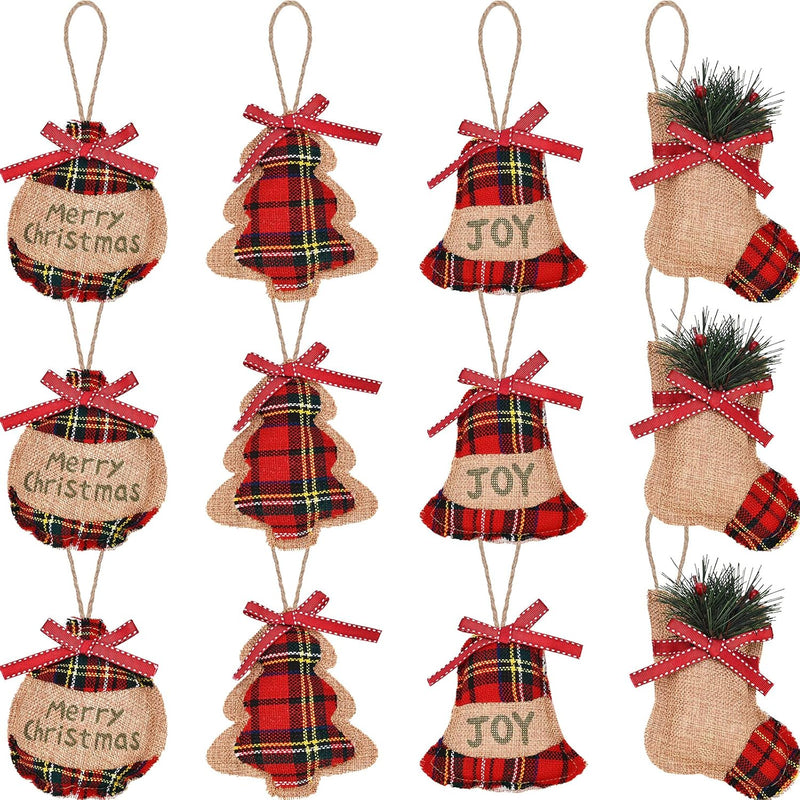 Rustic Christmas Burlap Tree Ornaments Farmhouse Christmas Decorations Red Bla