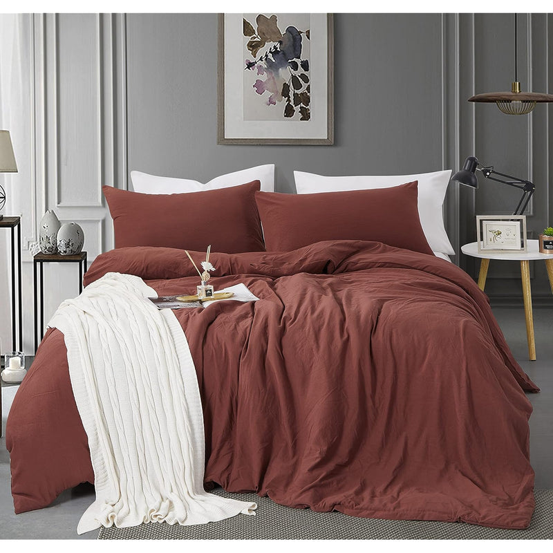 Bedding Duvet Cover 3 Piece Set - Natural Wrinkled Style 100% Washed Microfibe