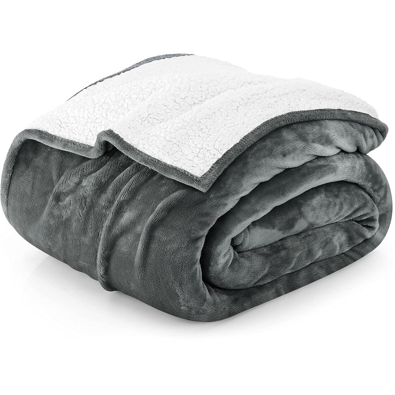 Sherpa Blanket Queen Size [Grey, 90X90 Inches] - 480Gsm Thick Warm Plush Fleec