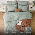 Green Comforter Set Queen - Bed In A Bag Queen 7 Pieces, Pintuck Beddding Sets Green Bed Set, Spring Bedding With Comforter, Sheets, Pillowcases & Shams