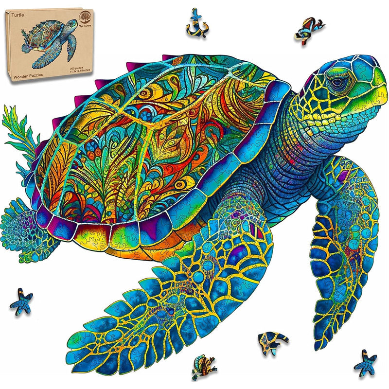 Wooden Puzzles, Sea Turtle Jigsaw Puzzles 200 Pieces, Unique Shaped Wooden