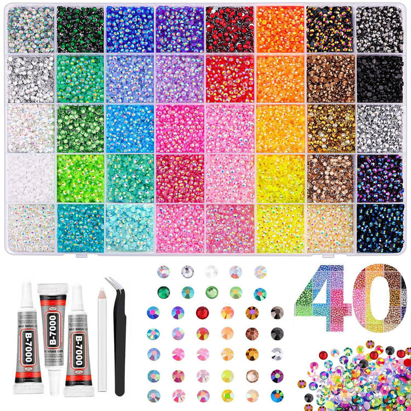 40,000 Pcs 3mm Multicolor Flatback Rhinestones for Crafts, Fabric & Nail Art