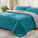 Teal Queen Comforter Set - 7 Pieces Reversible Queen Bed In A Bag Queen Bed Set With Comforters, Sheets, Pillowcases & Shams, Queen Bedding Sets