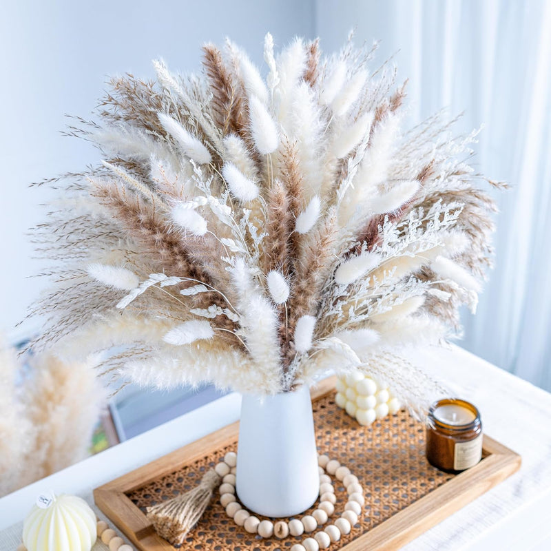 96Pcs Natural Dried Pampas Grass Boho Home Decor Bouquet Phragmites Dried Flow