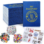 696 Pcs Kids Passport Book Set 48 Pcs Fake Passport Book with 648 Travel Stickers for Scrapbooks