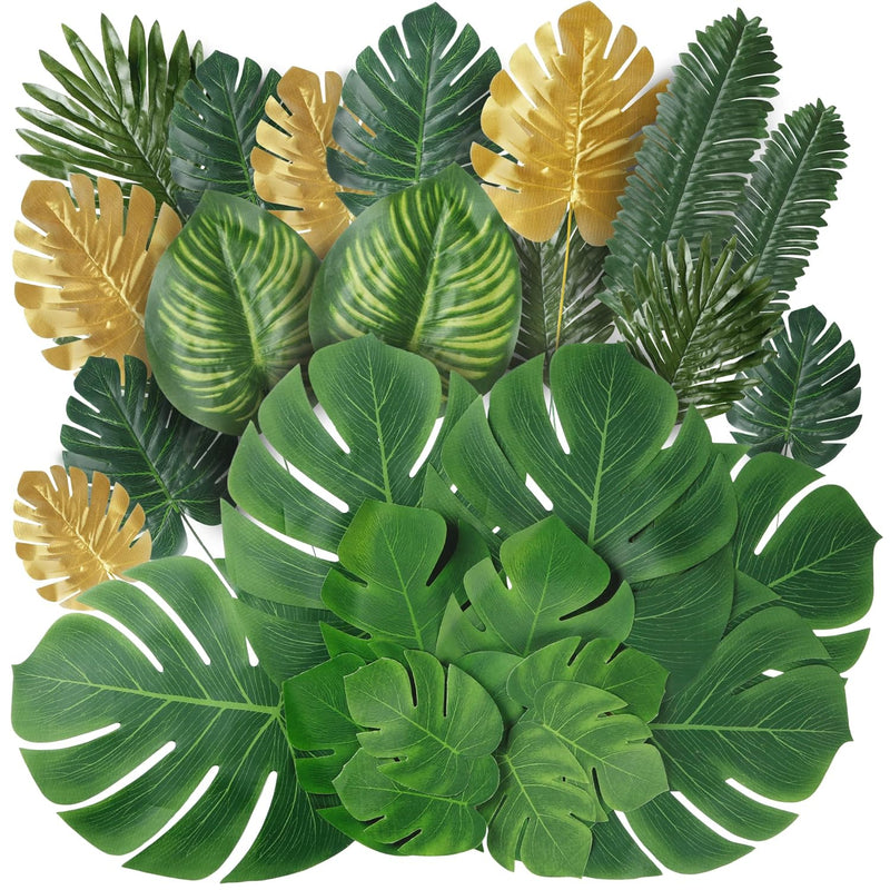 82 Pieces 8 Kinds Artificial Tropical Palm Leaves Tropical Leaves Monstera Lea
