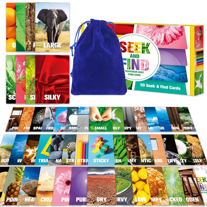 SpriteGru Seek and Find Scavenger Hunt Card Game, 50 Seek and Find Cards, F