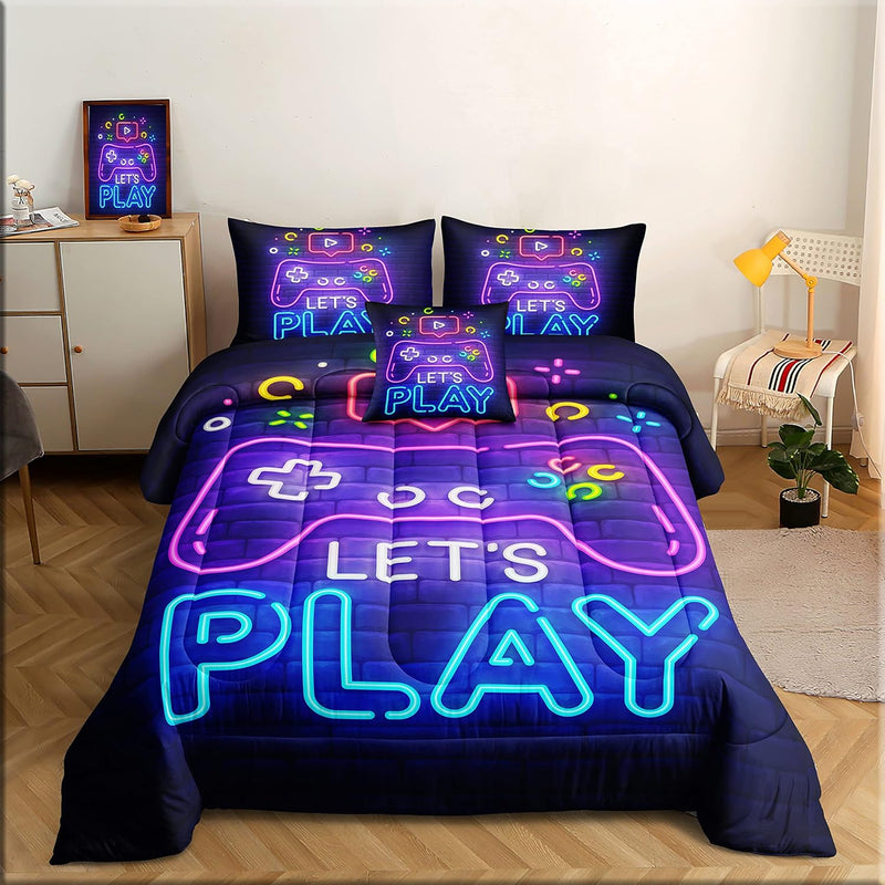 5 Pieces Gamer Bedding Set For Boys Gaming Comforter Twin Size, Game Controlle