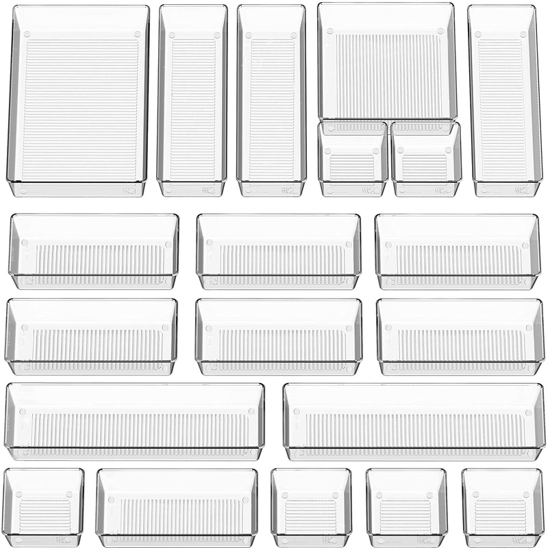 20-Pack Clear Plastic Drawer Organizers (6S, 7M, 5L, 1 Xl, 1Xxl)