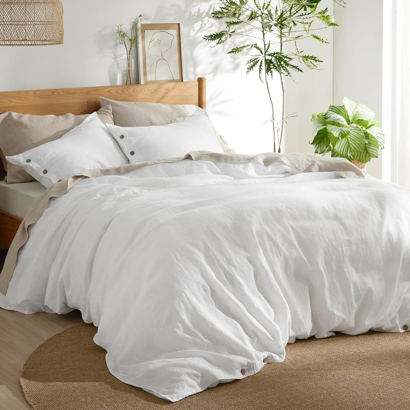 Linen Duvet Cover Queen - Linen Cotton Blend Duvet Cover Set, White Linen Duve