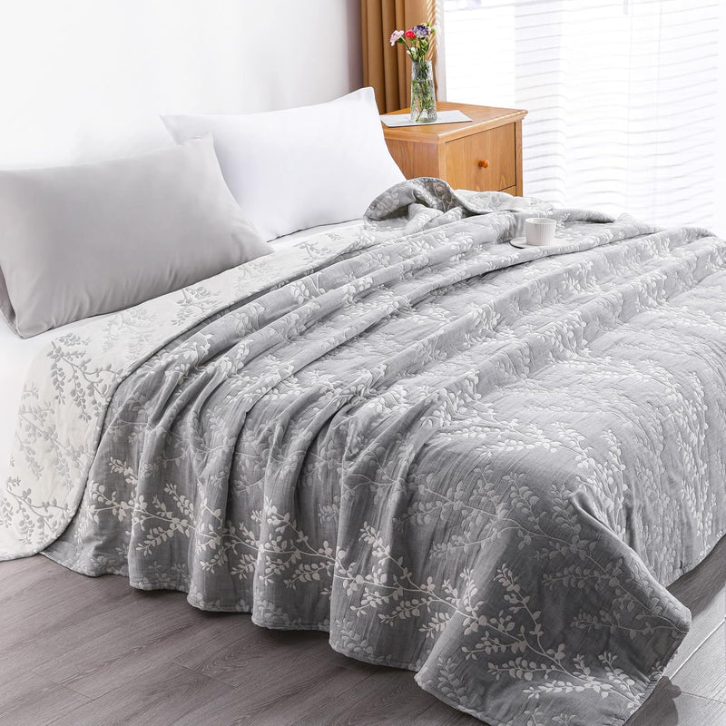 3 Layers Cotton Muslin 106X92 King Bed Blanket, Super Soft Breathable Thermal