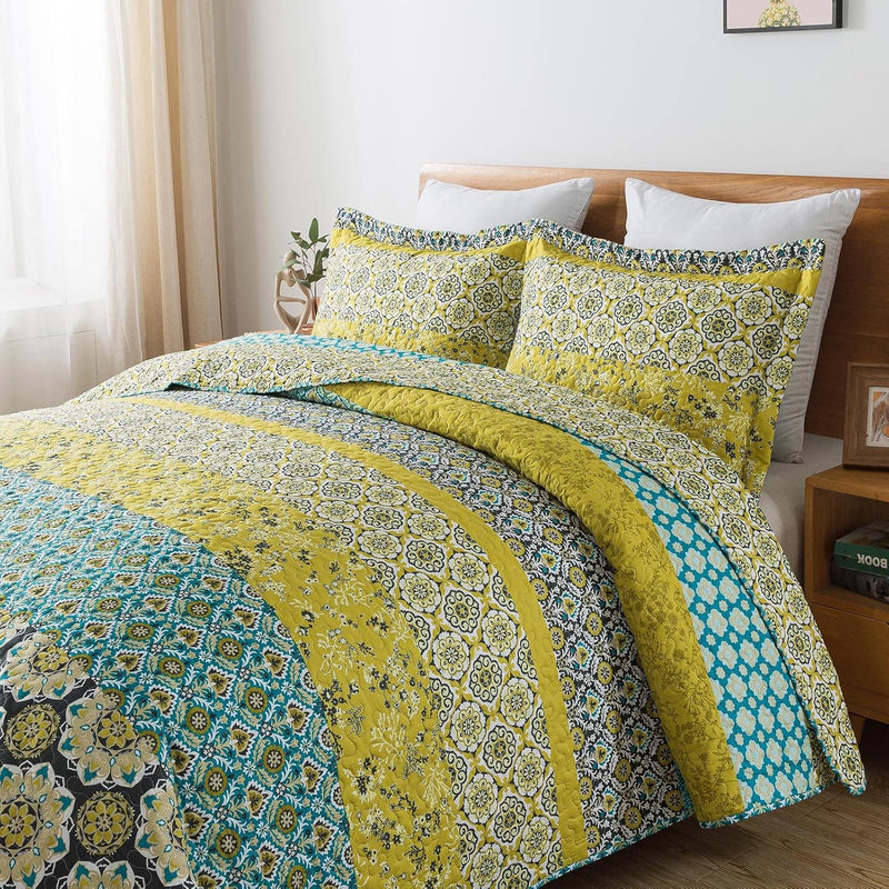 Quilt Sets Queen Size - 3 Pieces Microfiber Quilt Lightweight Bedspreads Wildf