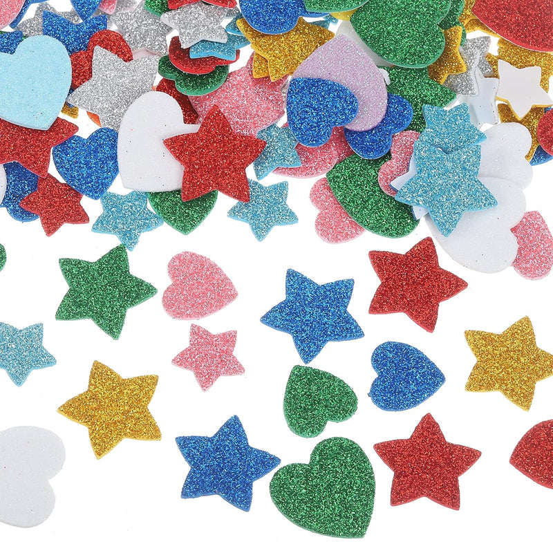 150 Pcs Glitter Foam Star & Heart Stickers, 3 Sizes, Self-Adhesive Craft Shapes