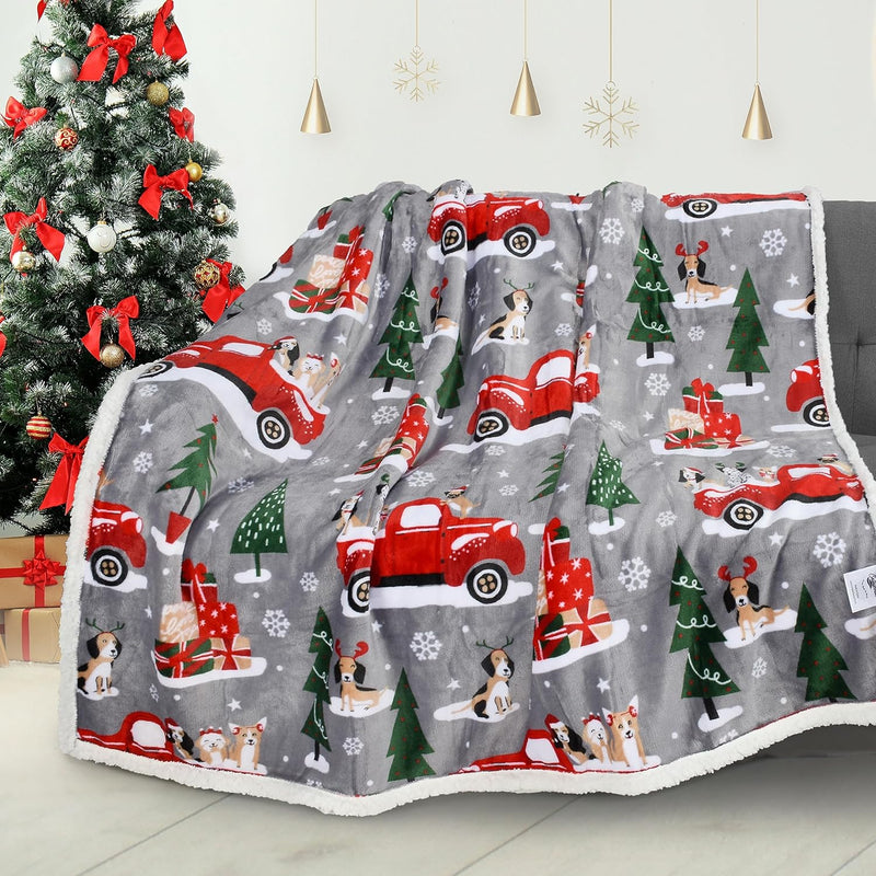 Christmas Sherpa Throw Blanket, Xmas Theme Throws, Plush Fleece Couch Blanket