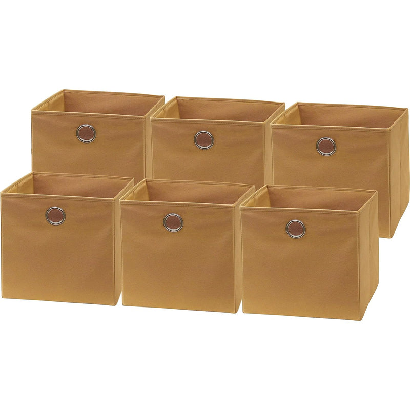 6 Pack Cube Baskets With Handles, Tan