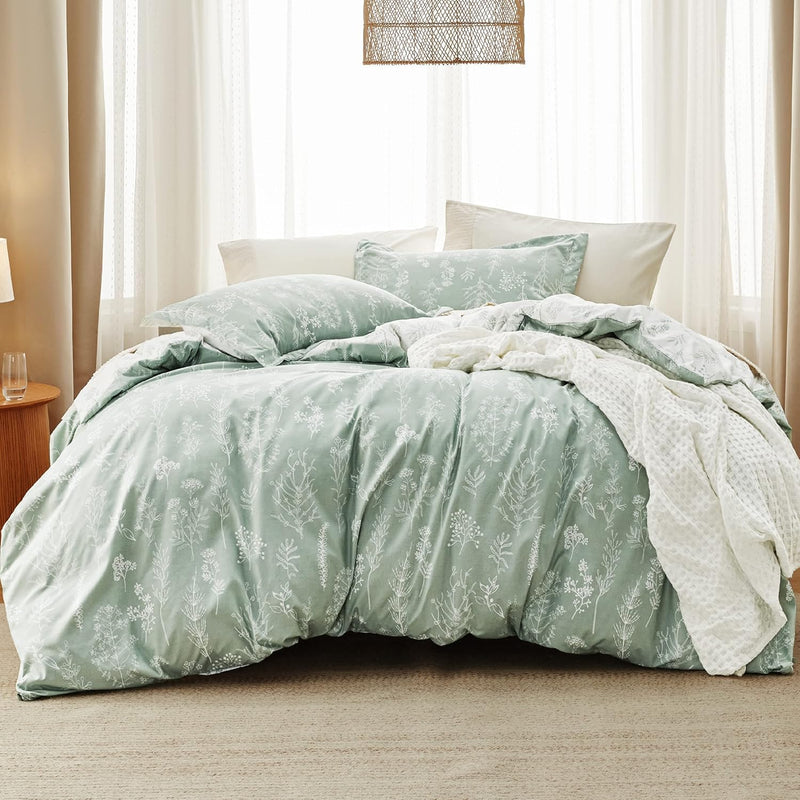 Full Comforter Set - Sage Green Comforter, Cute Floral Bedding Comforter Sets,