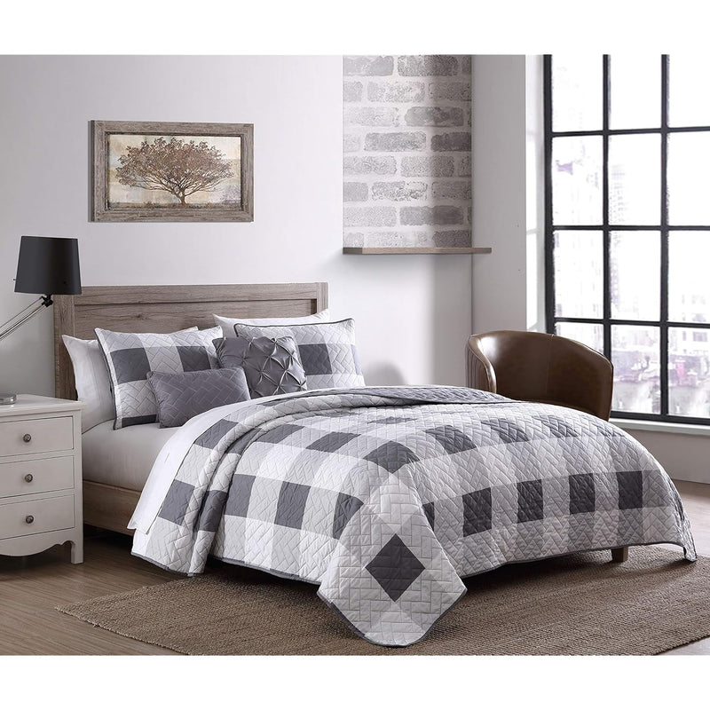 5-Piece Buffalo Plaid Queen Comforter Set Bed In A Bag, Lightweight Ultra-Soft