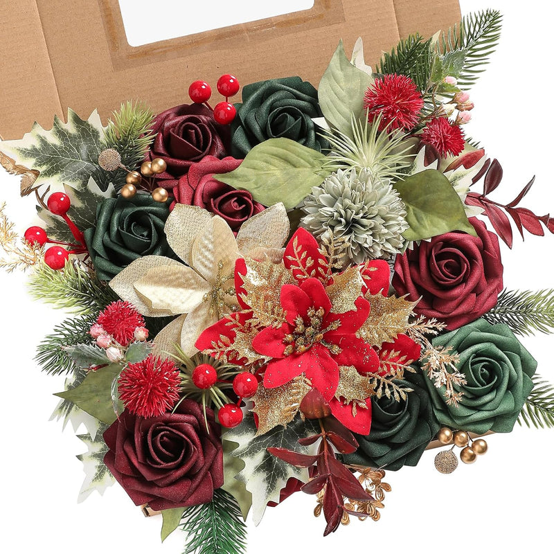 Artificial Christmas Flowers Greenery Combo Box Set Faux Flowers Bulk Flower L