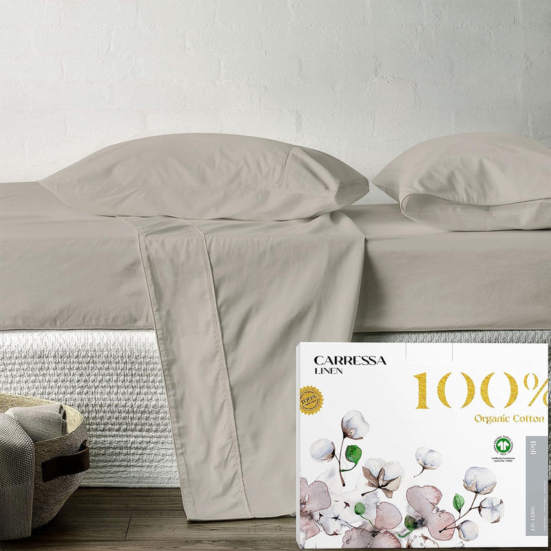 Organic Cotton Queen Sheets, 4Piece Bed Sheets For Queen Size Bed Sateen Weave