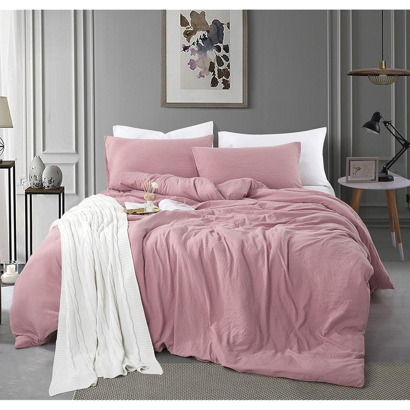 Bedding Duvet Cover 2 Piece Set - Natural Wrinkled Style 100% Washed Microfibe