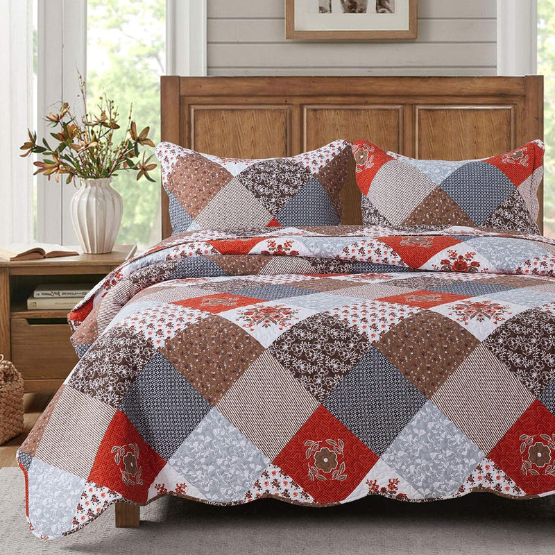 Quilt Set King Size - 3 Piece Microfiber Bedspread Reversible Coverlet Patchwo