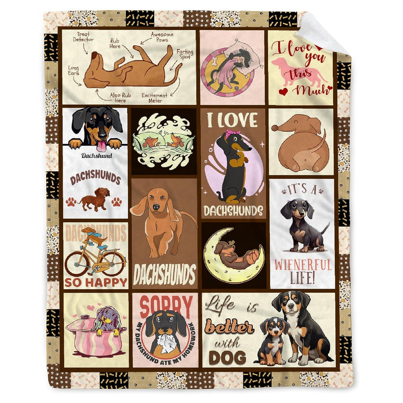 Funny Dachshund Checkered Fleece Flannel Decor Blanket Wiener Dog Dachshund Gi