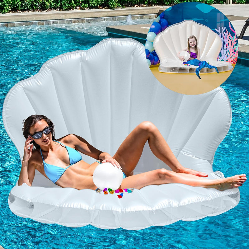 Inflatable Seashell Pool Float, Pool Floats, Mermaid Floaty For Adults Kids
