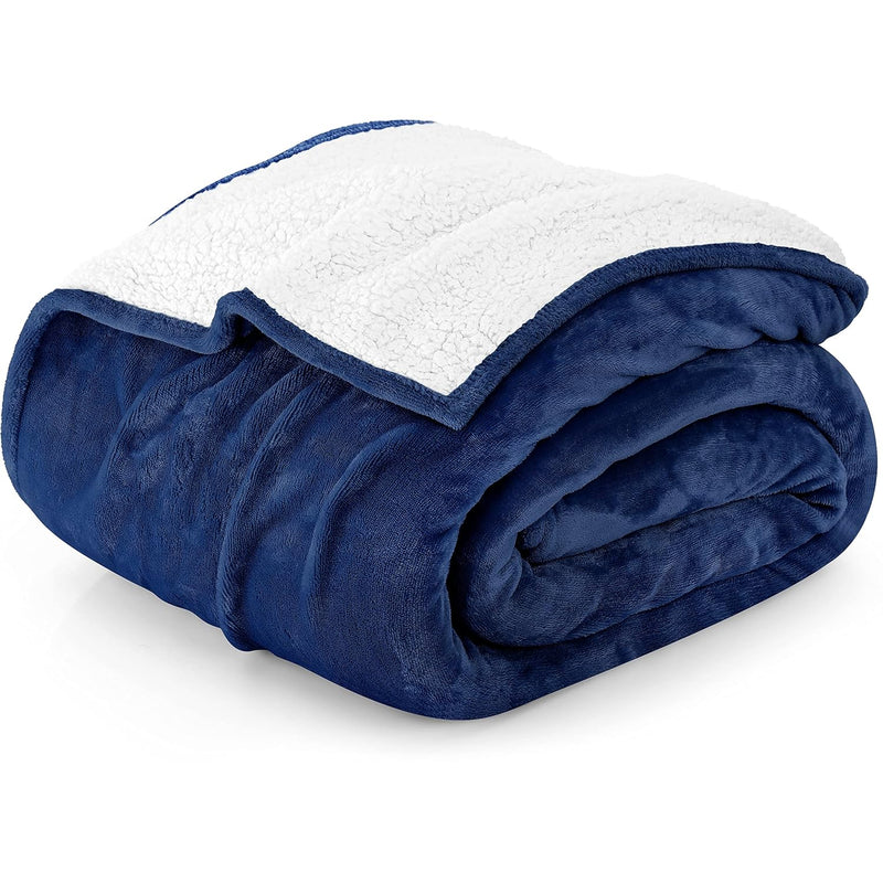 Sherpa Blanket Twin Size [Navy, 90X66 Inches] - 480Gsm Thick Warm Plush Fleece