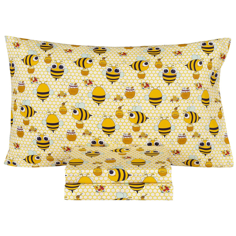Yellow Bee Honey 100% Cotton Cozy Twin Bed Sheet Set, Flat Sheet & Fitted Shee