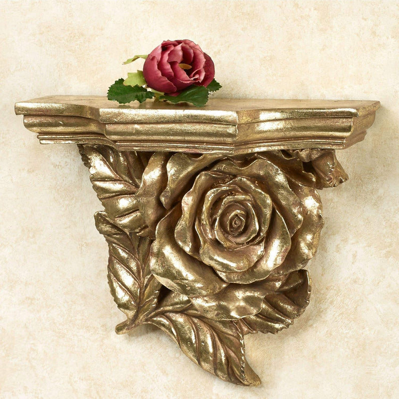 Rose Wall Shelf - Aged Gold - Floral - Decorative Victorian Style