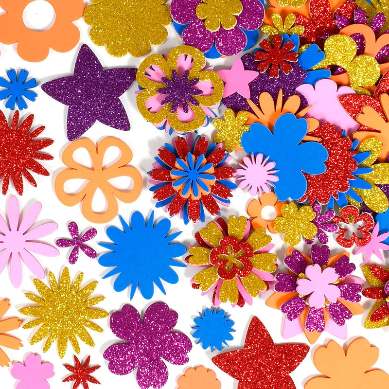 Glitter Foam Stickers for Personalized 3D Flowers, Pack of 144
