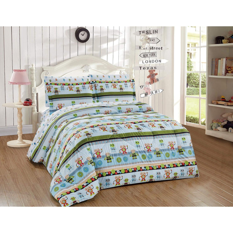 Kids Collection Twin Size Comforter And Sheet Set Robot Android Fantasy Machin