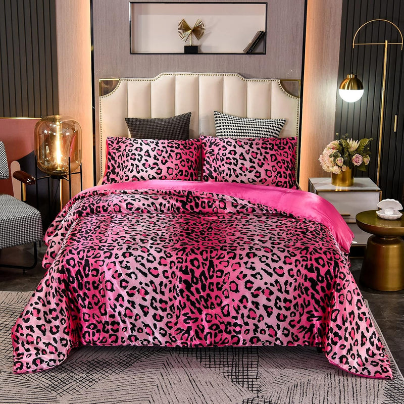 Leopard Printed,Satin Silky Soft Quilt Sexy Luxury Super Soft Microfiber Comfo
