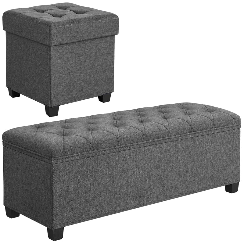Storage Ottoman Bench And 15 Inches Cube Storage Ottoman Bundle, Bench With St