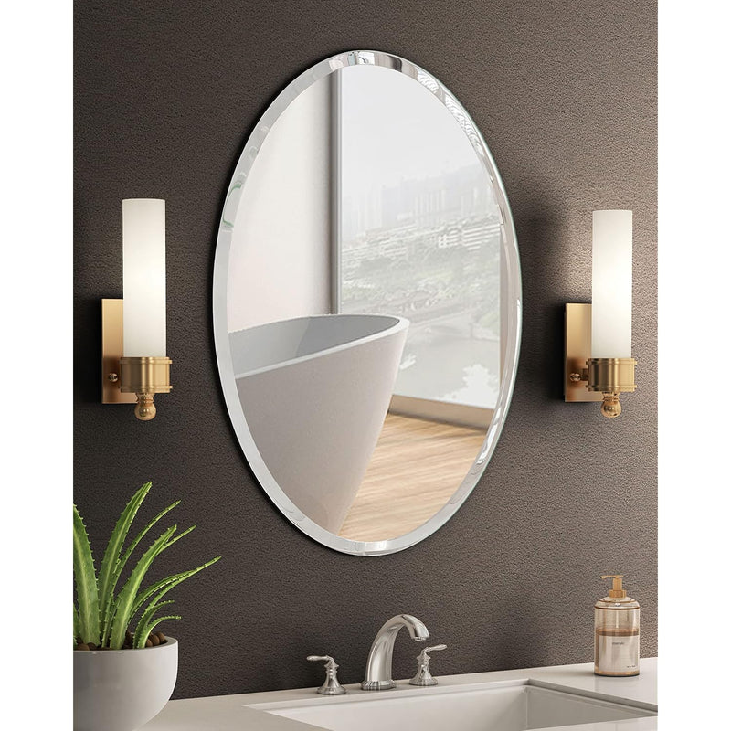 Rectangle Beveled Polished Frameless Wall Mirror For Bathroom, Vanity, Bedroom