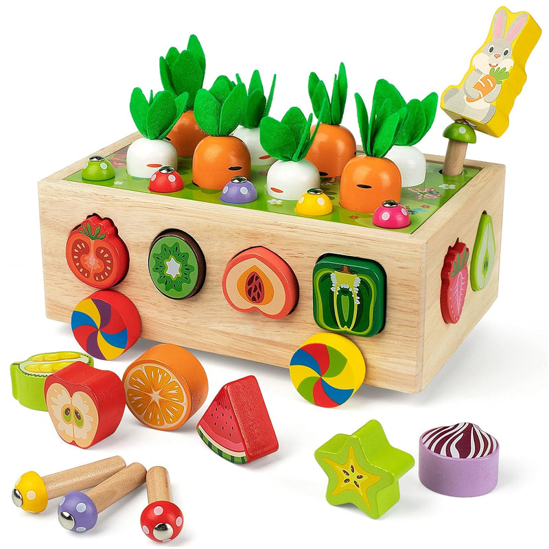 Coogam Montessori Fine Motor Toys for Baby Toddler, Wooden Shape Sorter Car